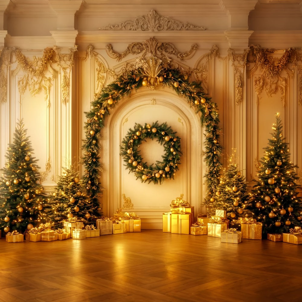 Weihnachts-Vintage-Wandhintergrund Goldene Girlande Eleganz Viktorianischer Hintergrund LXX510-110
