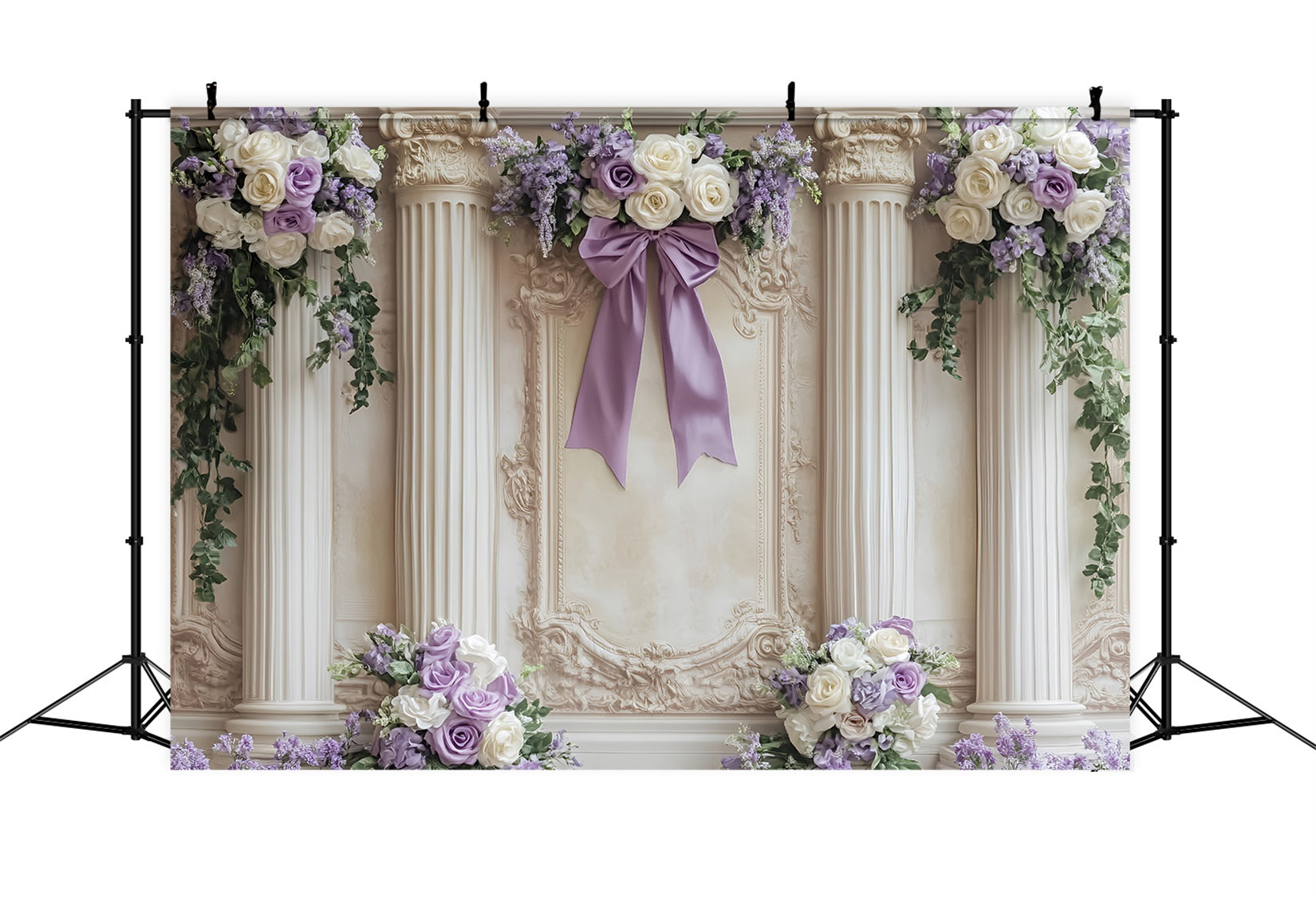 Großer Schleifenhintergrund Lavendel Elfenbein Blumensäulen Viktorianischer Hintergrund LXX510-119