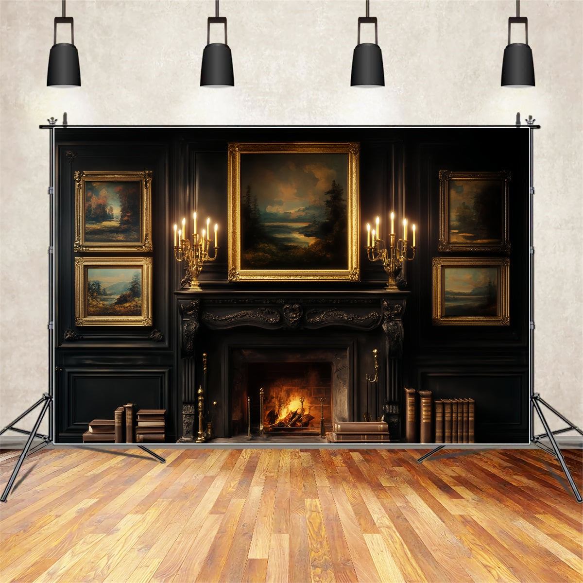 Viktorianischer Hintergrund Dunkle Bibliothek Kerzenlicht Galerie Viktorianischer Fotohintergrund LXX510-123