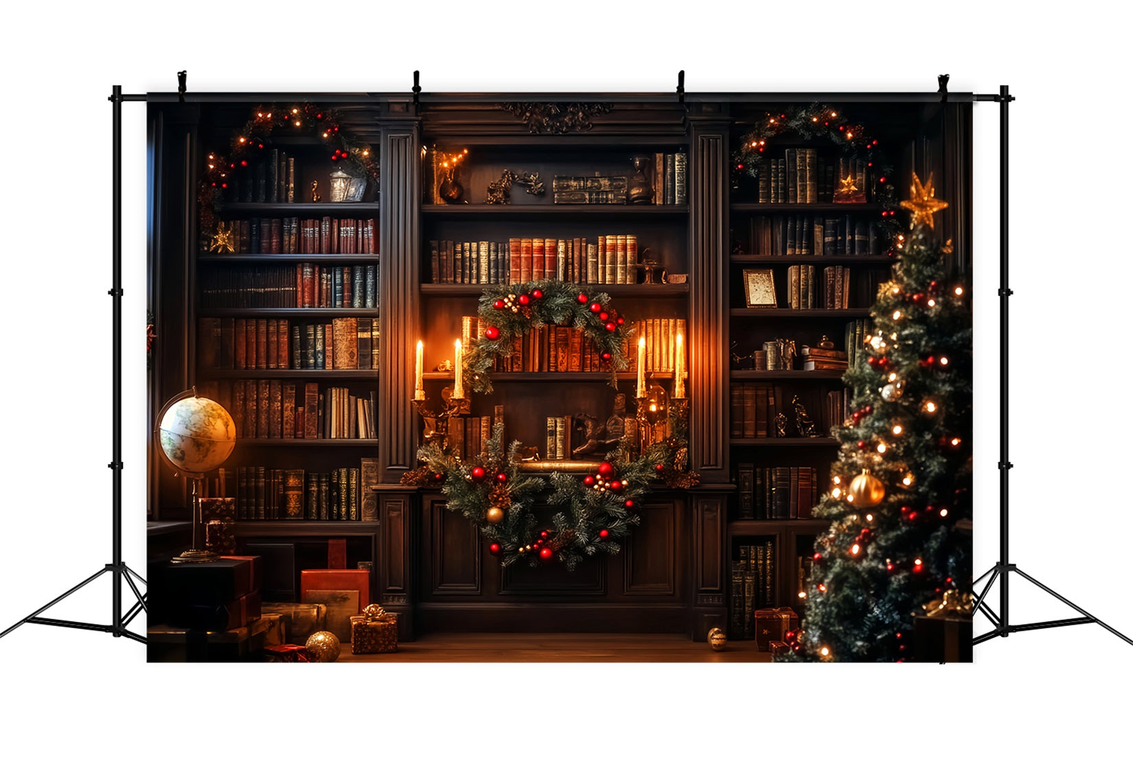 Viktorianischer Weihnachtshintergrund Klassisches Arbeitszimmer Kamin Viktorianischer Hintergrund LXX510-124