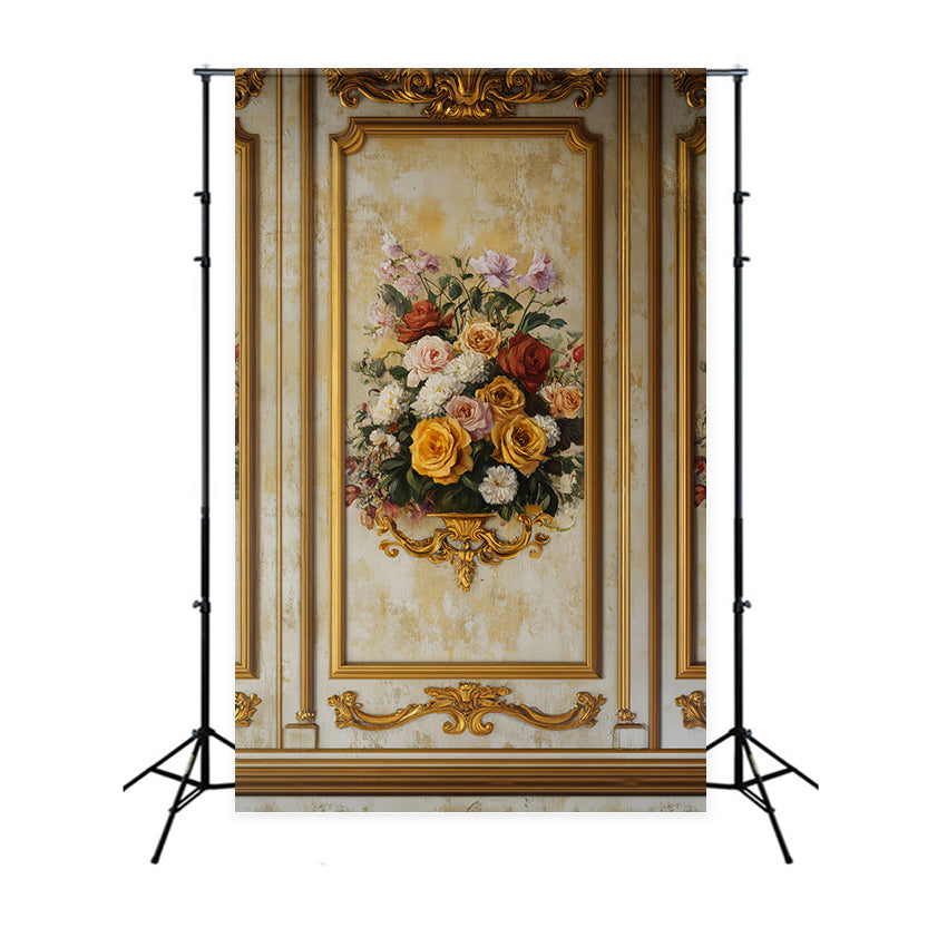 Viktorianischer Hintergrund Goldener Rahmen Florale Eleganz Vintage-Wandhintergrund LXX510-126