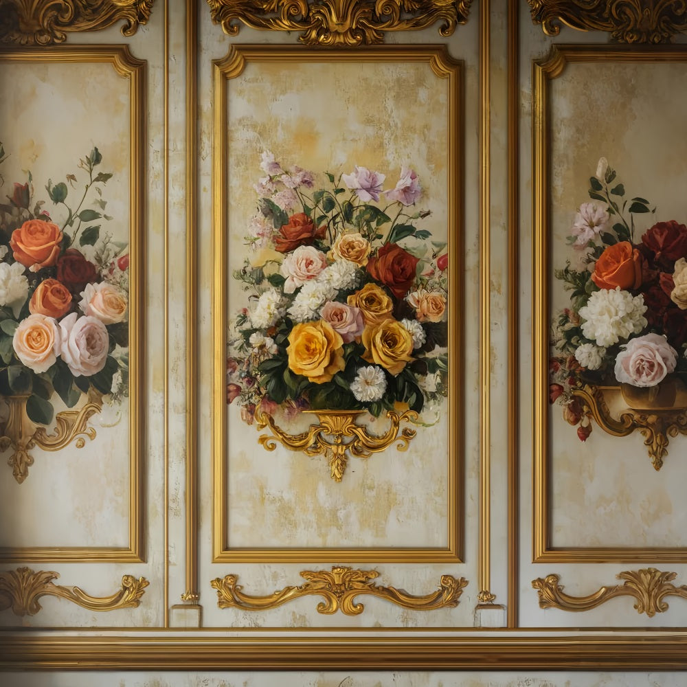 Viktorianischer Hintergrund Goldener Rahmen Florale Eleganz Vintage-Wandhintergrund LXX510-126