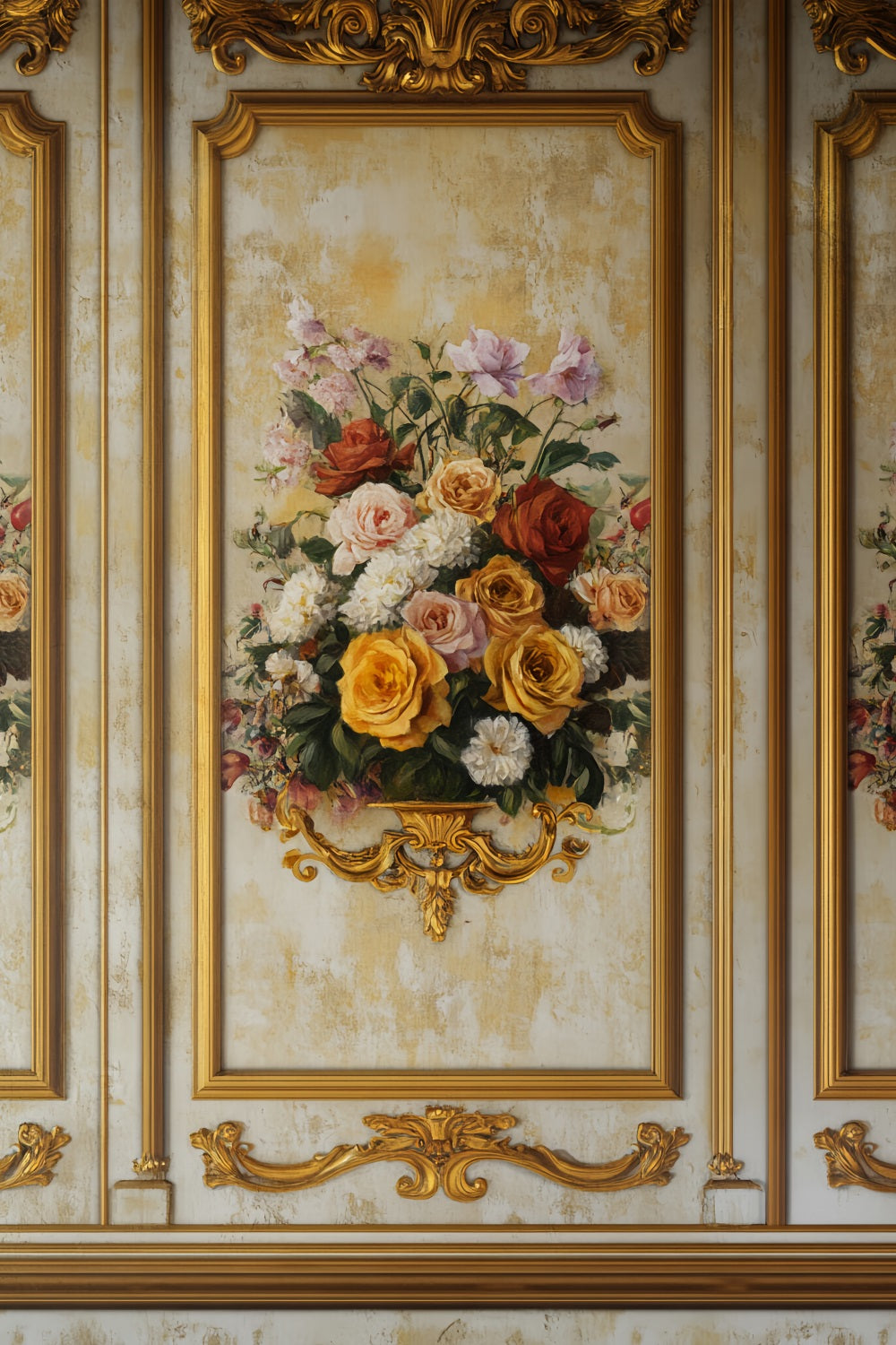 Viktorianischer Hintergrund Goldener Rahmen Florale Eleganz Vintage-Wandhintergrund LXX510-126