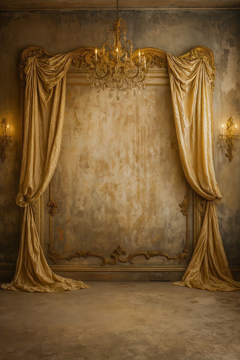 Vintage-Wandhintergrund Goldener drapierter Kronleuchter Eleganz Viktorianischer Hintergrund LXX510-130