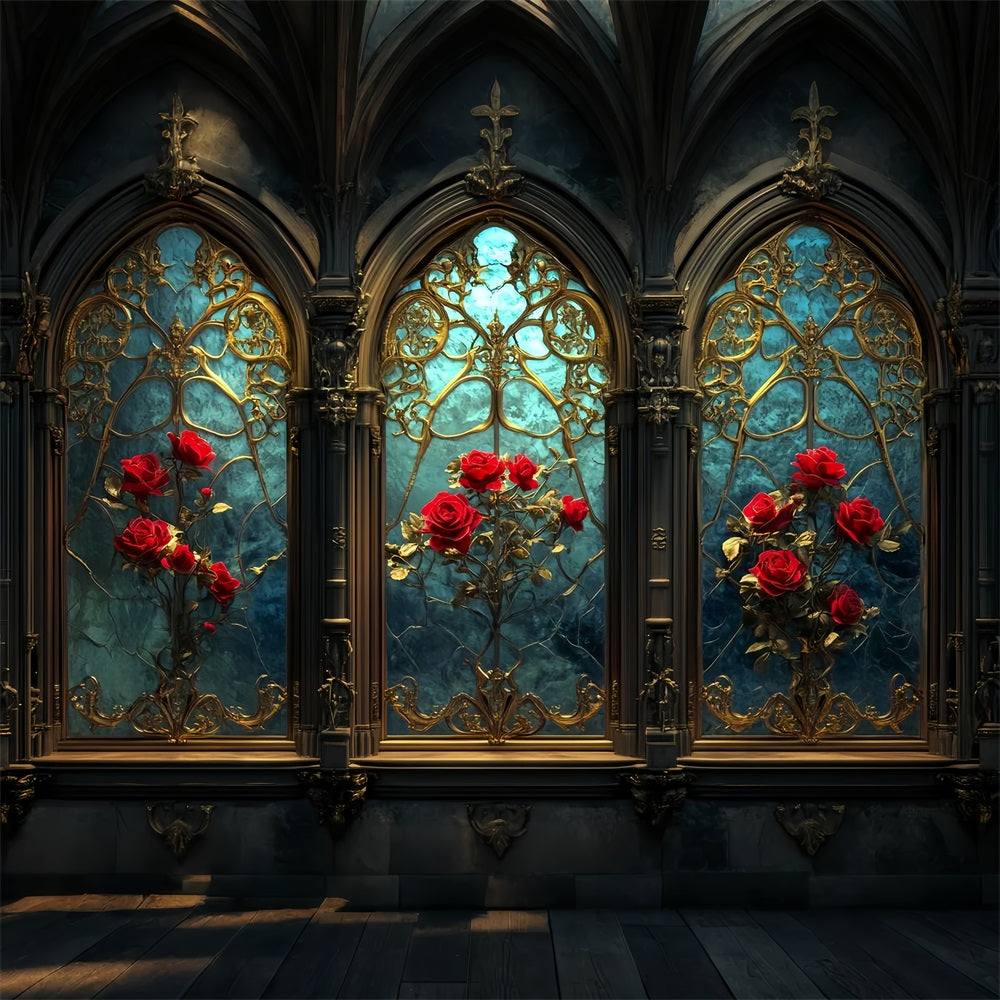 Vintage-Wandkulisse Gotische Rose Buntglas Eleganz Viktorianische Kulisse LXX510-134