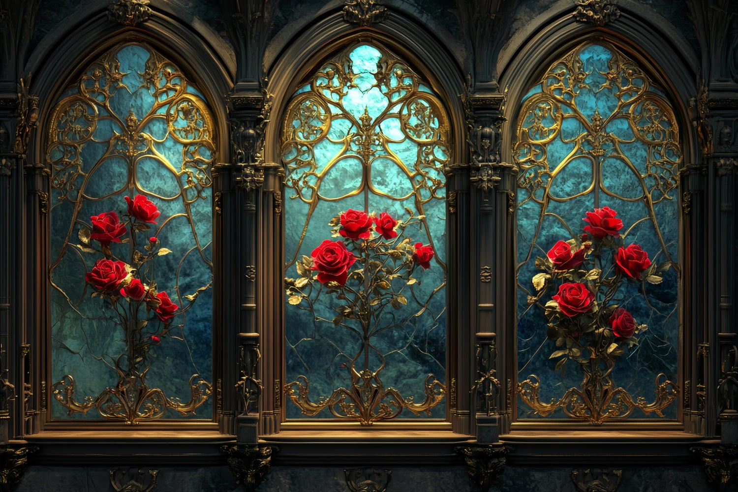 Vintage-Wandkulisse Gotische Rose Buntglas Eleganz Viktorianische Kulisse LXX510-134