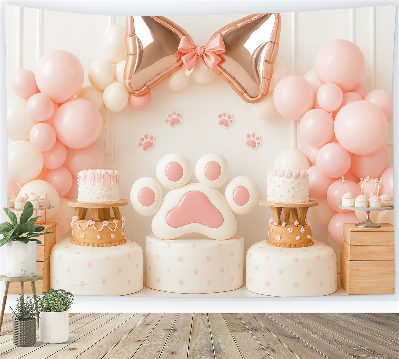 Bogen-Hintergrund Rosa Pfotenballons Cake Smash-Hintergrund LXX510-144