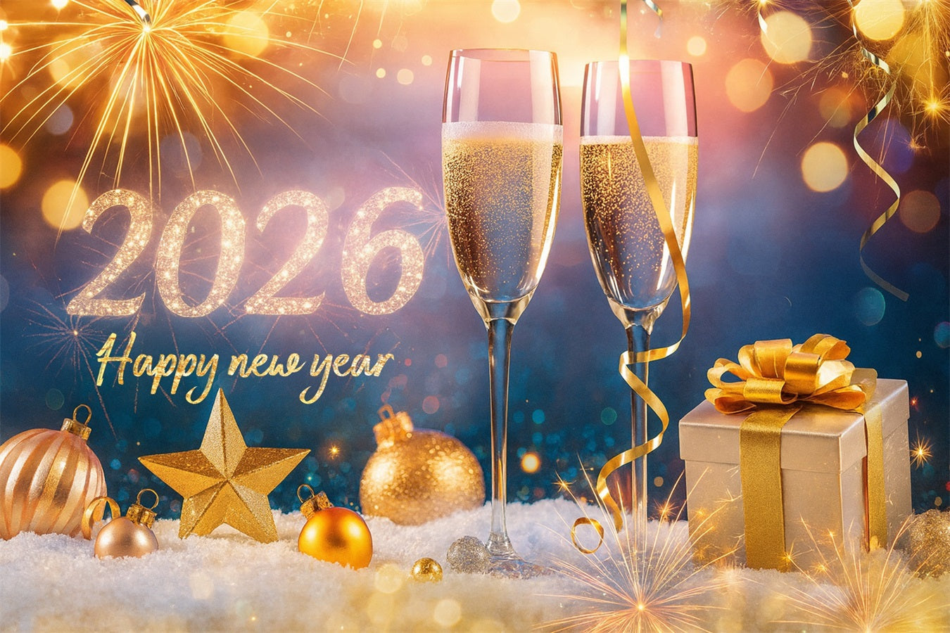 Frohes Neues Jahr 2026 Hintergrund Champagnergläser Prost Silvester Hintergrund LXX510-15