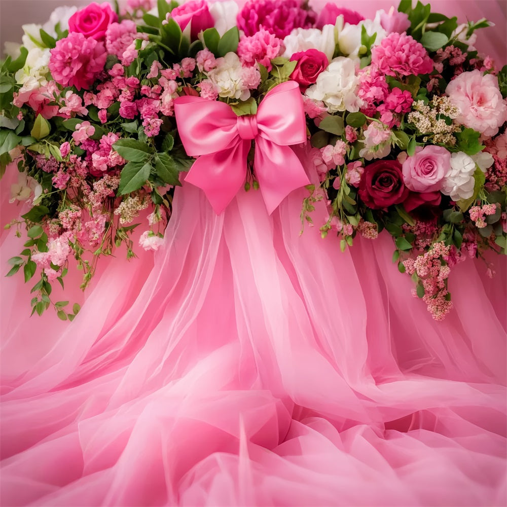 Großer Bogen-Hintergrund mit rosa Blumen-Tüll und Fantasie-Blumen-Hintergrund LXX510-150
