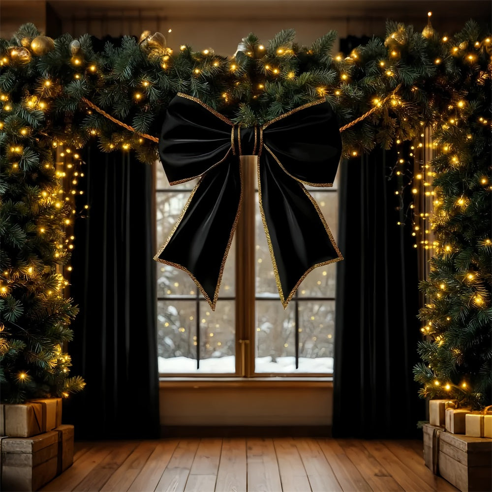 Große Schleife als Hintergrund Schwarzes Band Glanz Fenster Weihnachtshintergrund LXX510-155
