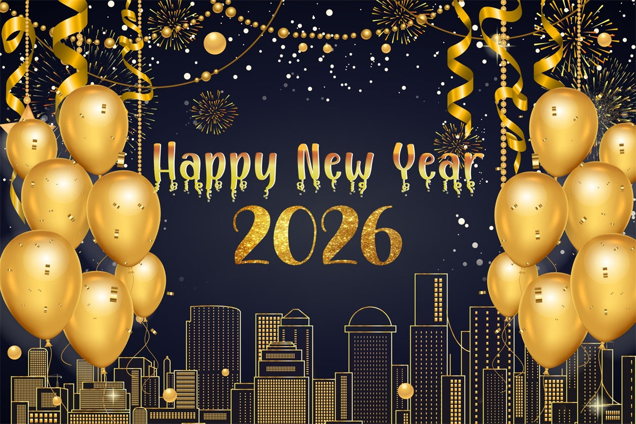 Frohes Neues Jahr Hintergrund Metallische Luftschlangen Skyline Glanz Neujahr Hintergrund LXX510-2