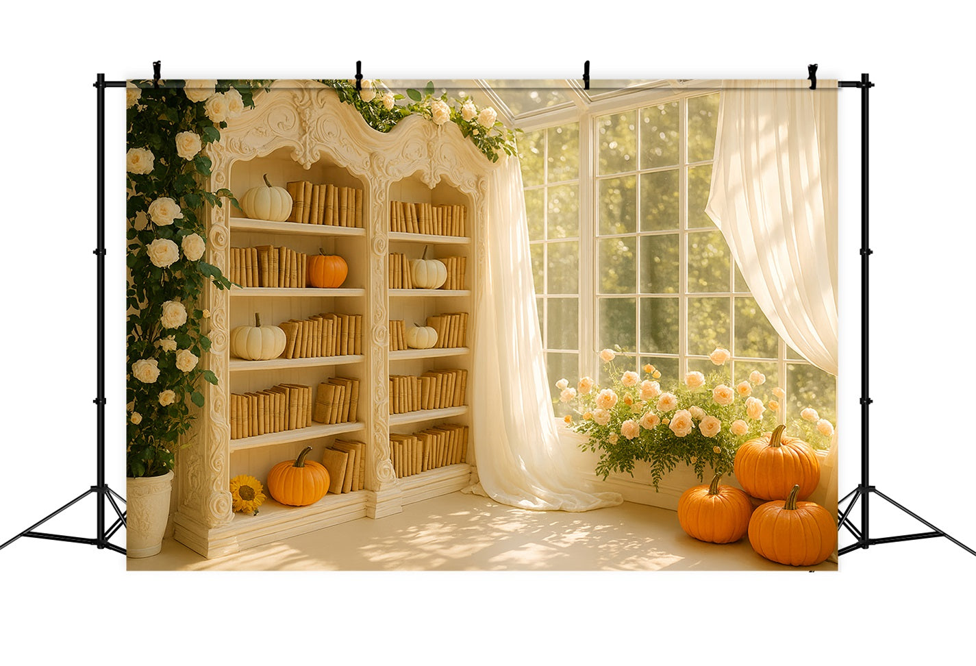 Kürbis-Hintergrund Goldene Bibliothek Kürbisglühen Thanksgiving-Hintergrundideen LXX510-21