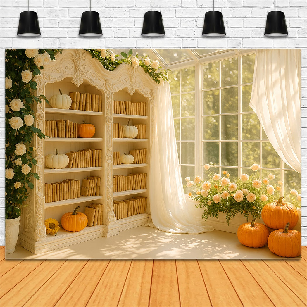 Kürbis-Hintergrund Goldene Bibliothek Kürbisglühen Thanksgiving-Hintergrundideen LXX510-21