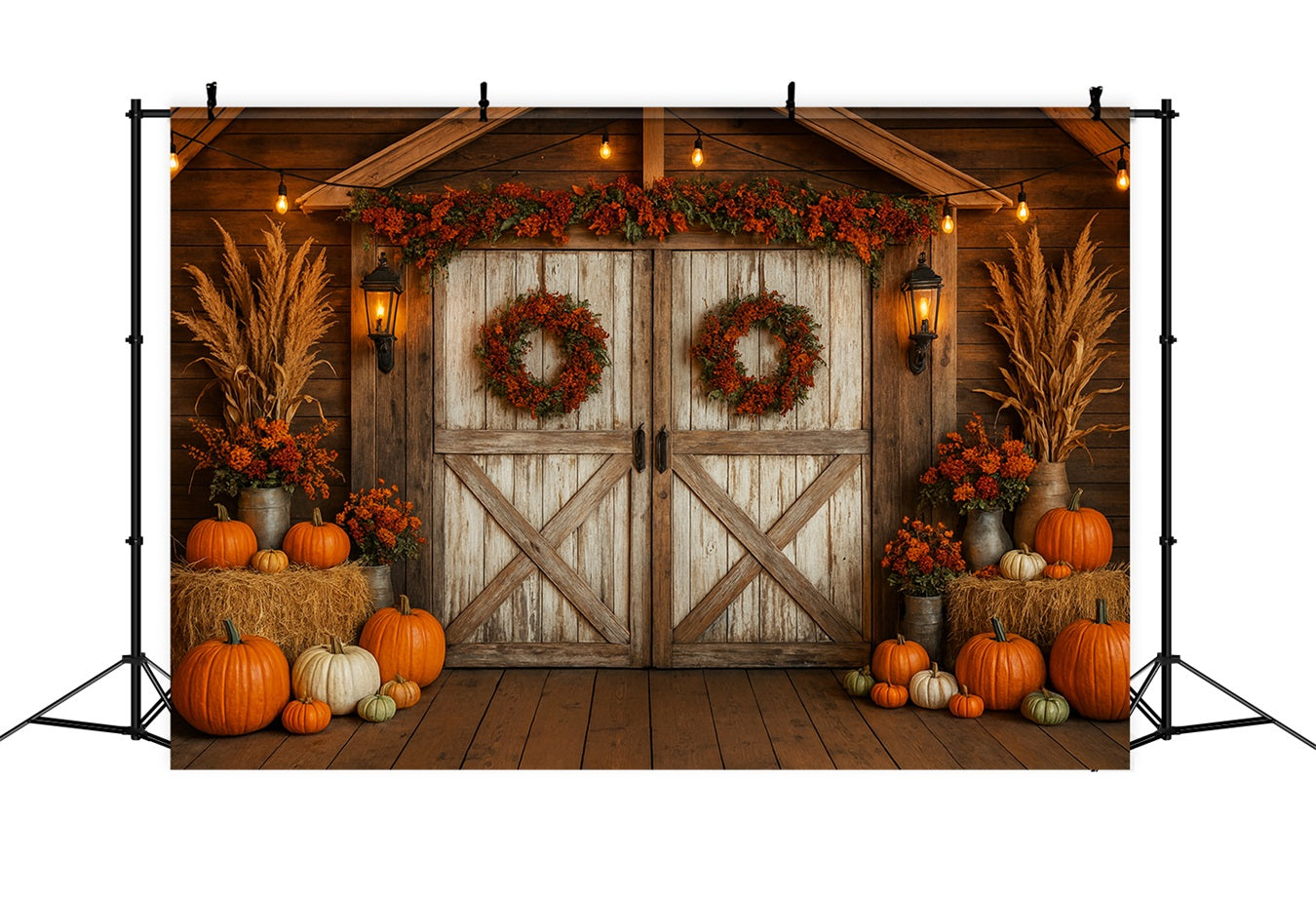 Bauernhof-Hintergrund Rustikale Scheune Herbstkränze Thanksgiving-Hintergrundideen LXX510-27