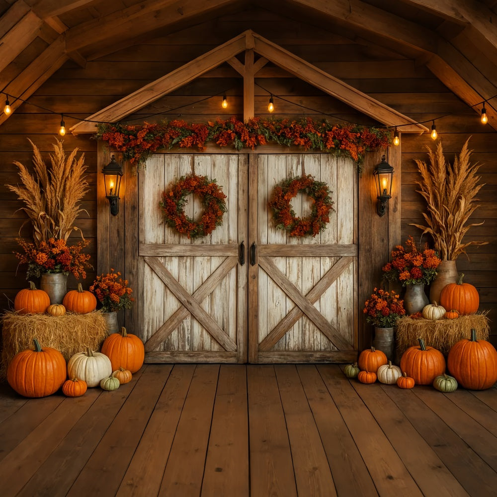 Bauernhof-Hintergrund Rustikale Scheune Herbstkränze Thanksgiving-Hintergrundideen LXX510-27