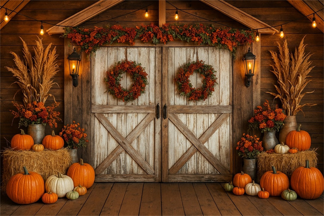 Bauernhof-Hintergrund Rustikale Scheune Herbstkränze Thanksgiving-Hintergrundideen LXX510-27