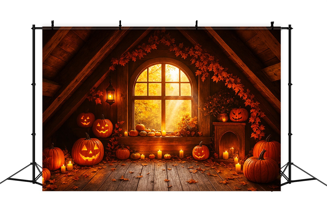 Bauernhof-Hintergrund Gemütlicher Dachboden Kürbisglanz Frohes Thanksgiving-Hintergrund LXX510-29