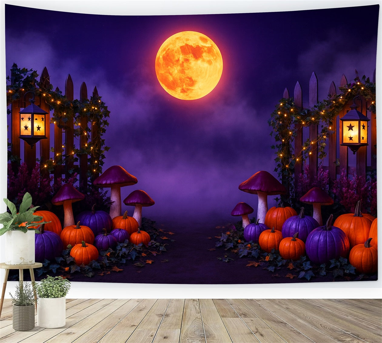 Kürbis-Hintergrund Lila Mond Kürbisweg Thanksgiving-Hintergrund LXX510-30