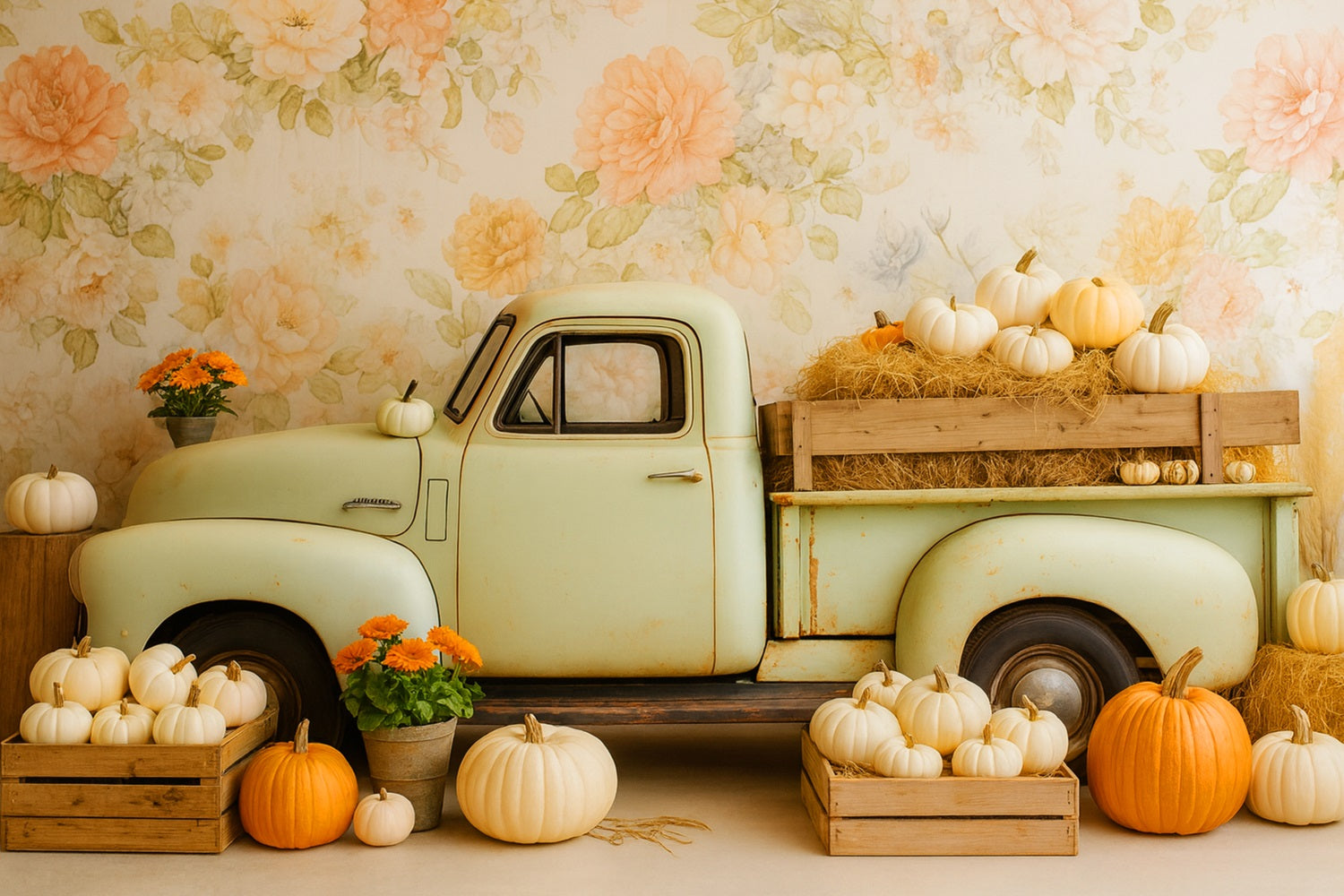 Kürbis-Hintergrund Vintage-Lkw Kürbisernte Thanksgiving-Hintergrundbilder LXX510-38