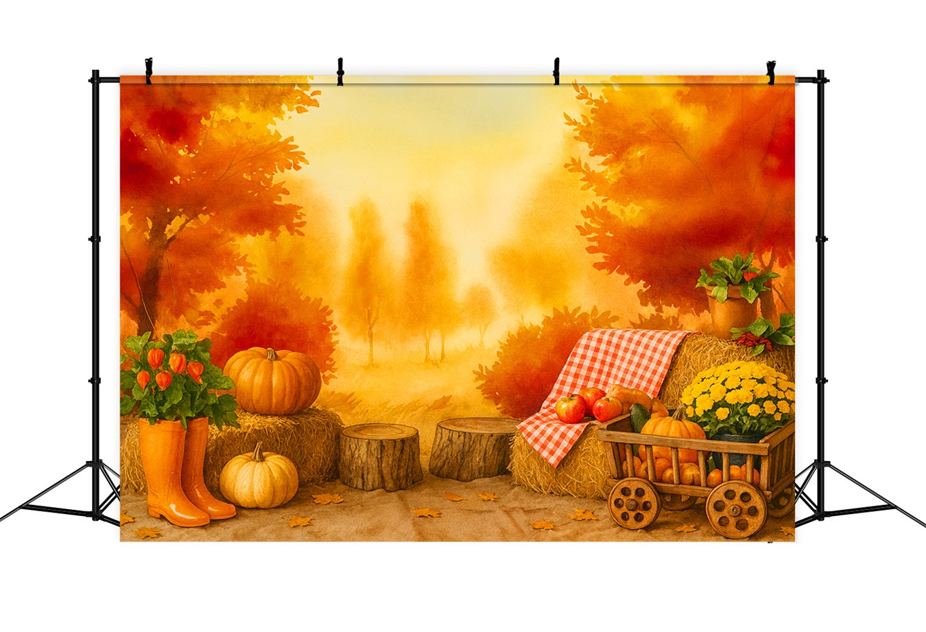 Kürbis-Fotohintergrund Goldener Obstgarten Herbstpicknick Thanksgiving-Hintergrundideen LXX510-39