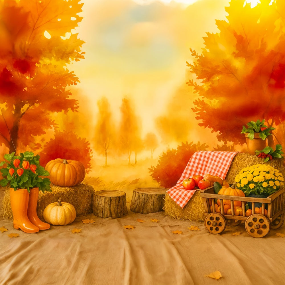 Kürbis-Fotohintergrund Goldener Obstgarten Herbstpicknick Thanksgiving-Hintergrundideen LXX510-39