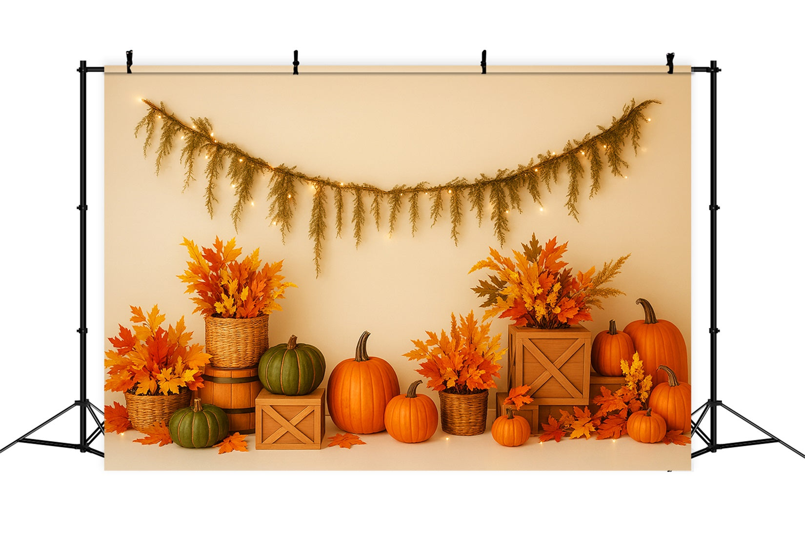 Kürbis-Hintergrund Ahornblätter Gemütliche Dekoration Thanksgiving-Fotohintergründe LXX510-40