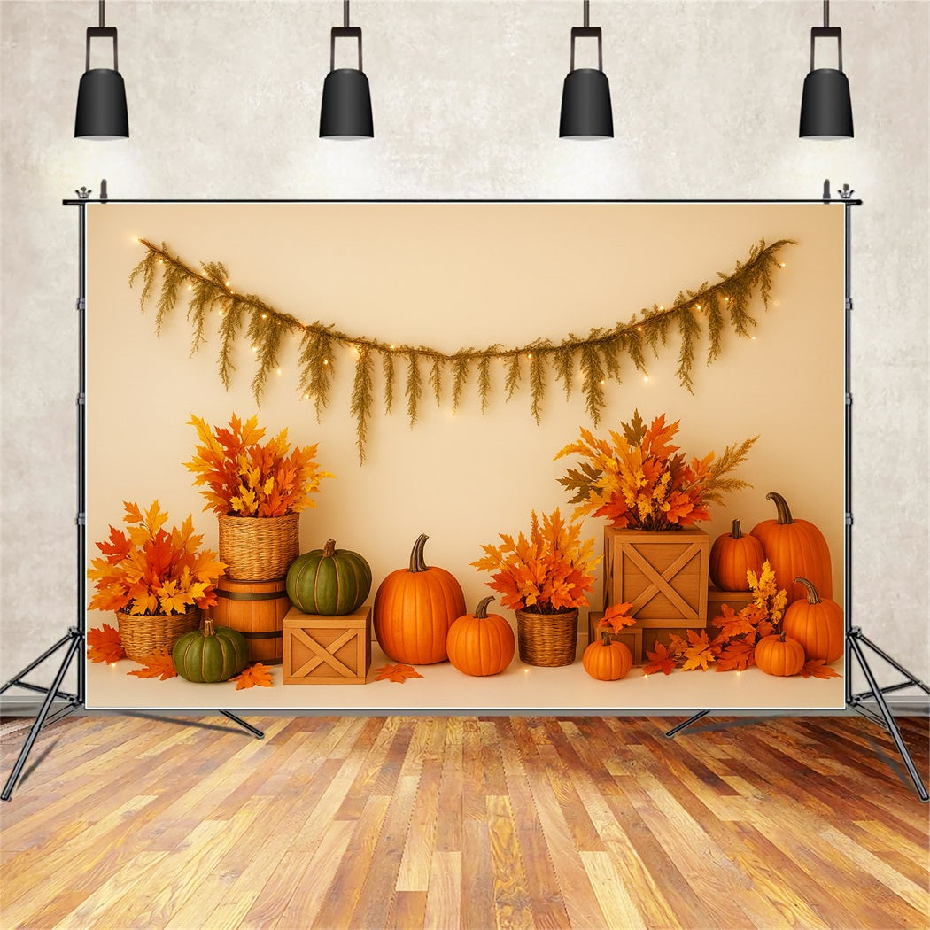 Kürbis-Hintergrund Ahornblätter Gemütliche Dekoration Thanksgiving-Fotohintergründe LXX510-40