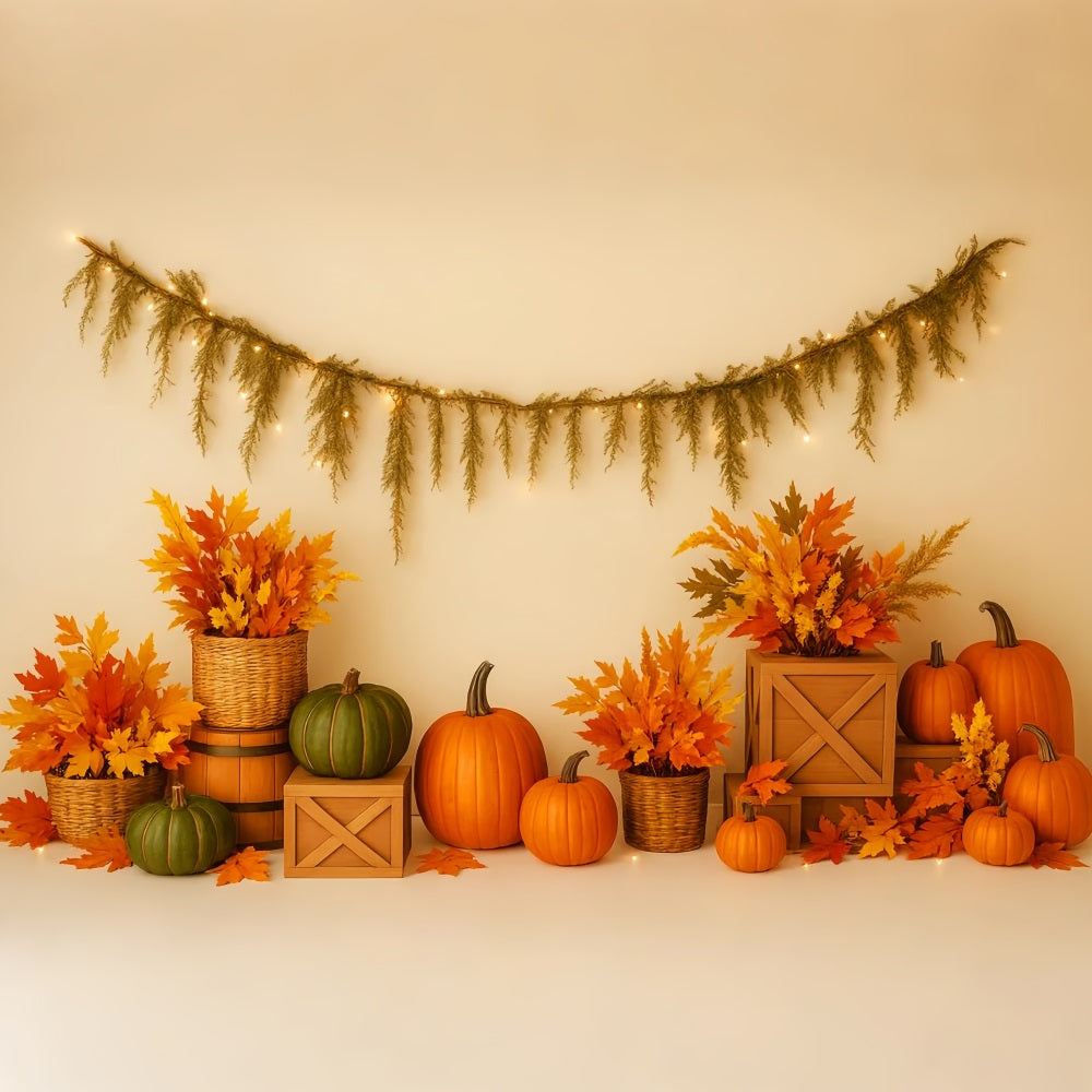 Kürbis-Hintergrund Ahornblätter Gemütliche Dekoration Thanksgiving-Fotohintergründe LXX510-40