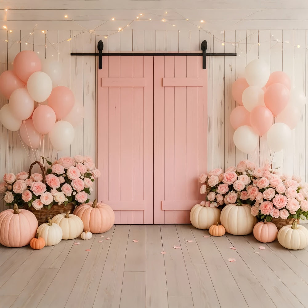 Bauernhof-Hintergrund Rosa Scheune Blumige Freude Thanksgiving-Fotohintergründe LXX510-46
