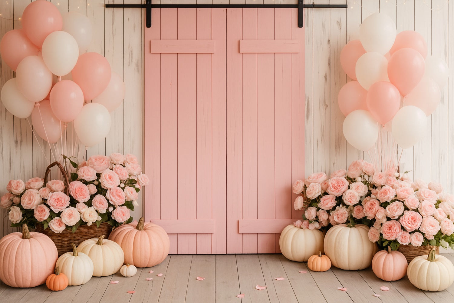 Bauernhof-Hintergrund Rosa Scheune Blumige Freude Thanksgiving-Fotohintergründe LXX510-46