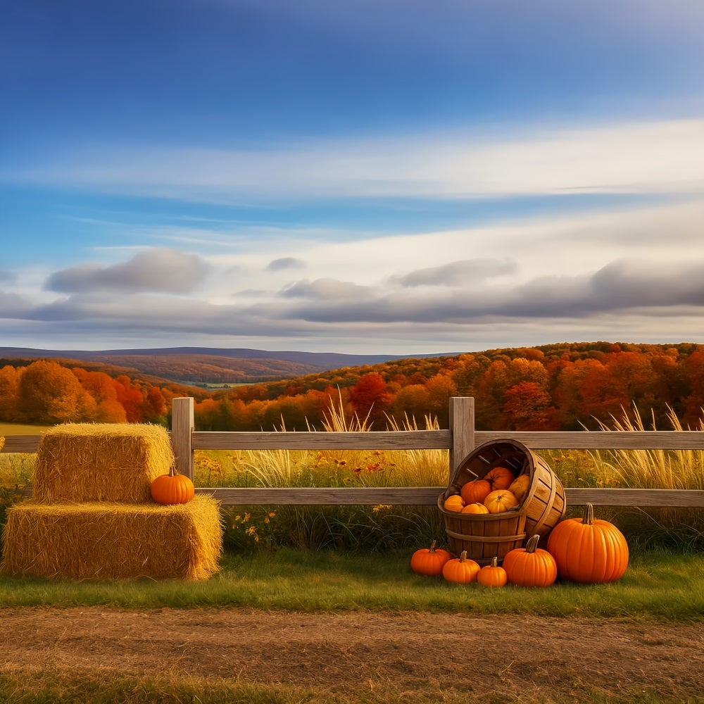 Bauernhof-Hintergrund Herbstliche Hügel Kürbisernte Fröhlicher Thanksgiving-Hintergrund LXX510-47