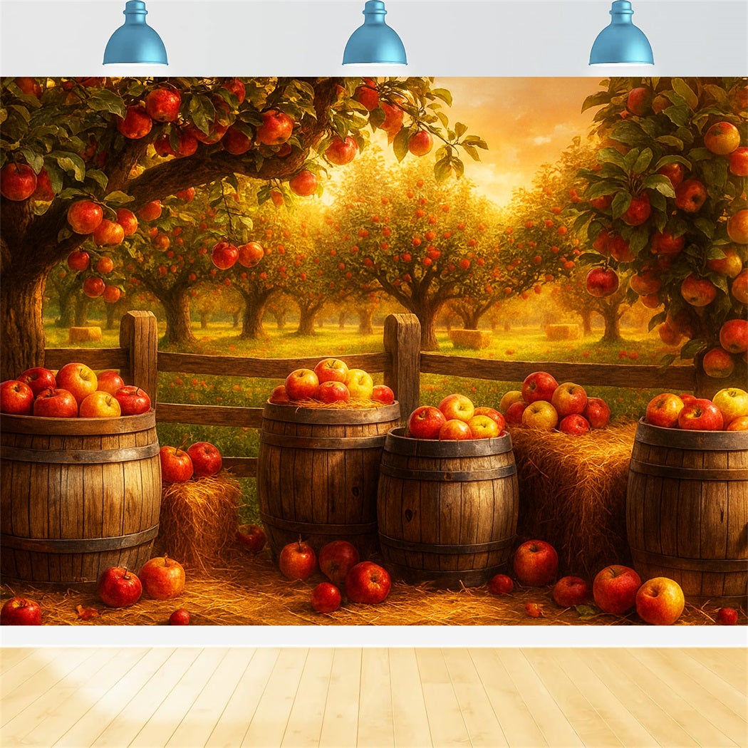 Bauernhof-Hintergrund Apfelplantage Goldene Ernte Thanksgiving-Hintergründe LXX510-50