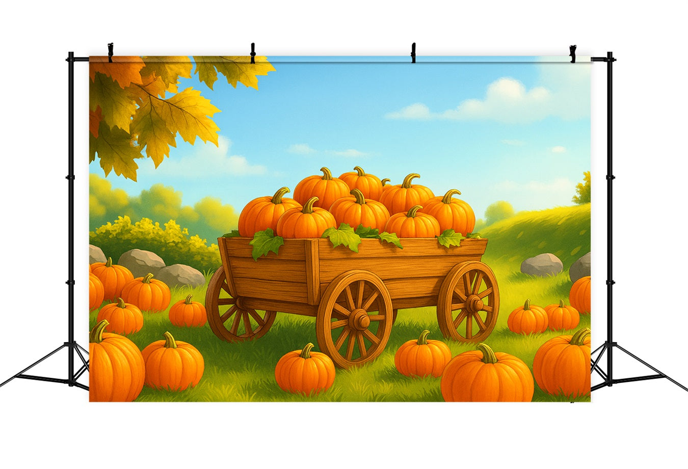 Bauernhof-Hintergrund Kürbiswagen Sonniges Feld Thanksgiving-Hintergrundideen LXX510-51
