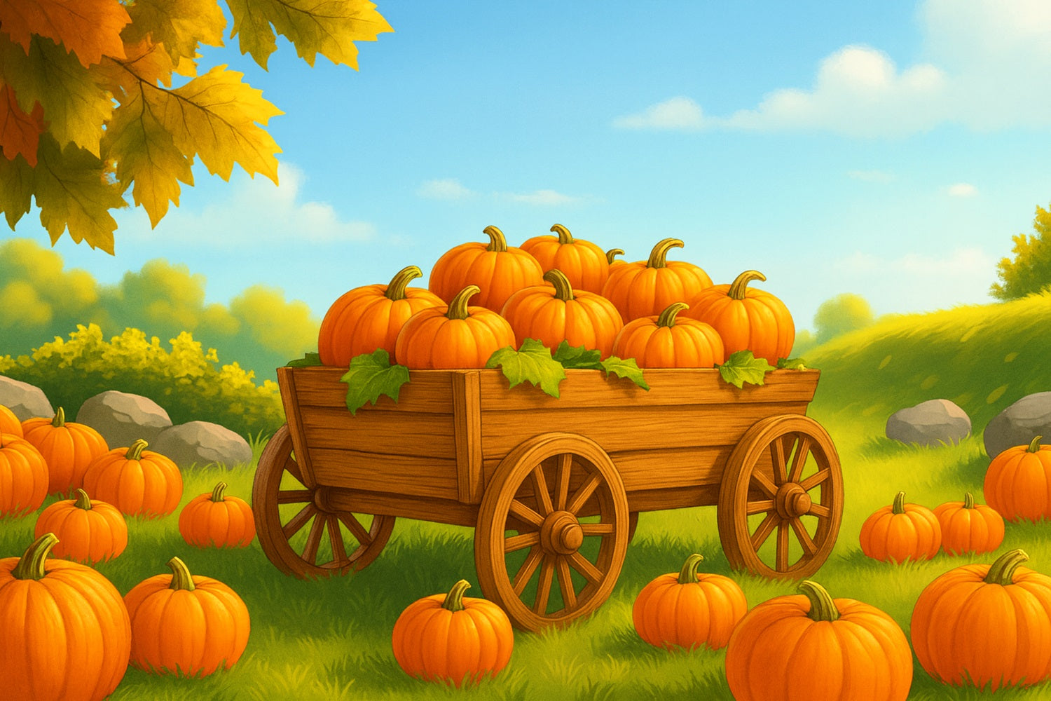 Bauernhof-Hintergrund Kürbiswagen Sonniges Feld Thanksgiving-Hintergrundideen LXX510-51