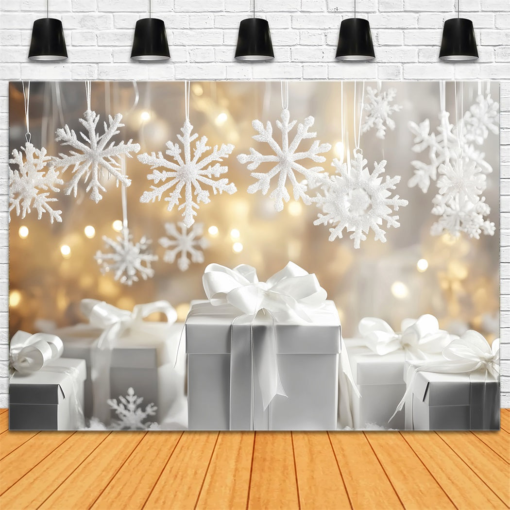 Schneeflocken-Hintergrund Weiße Geschenkboxen Glitzer Winterfotografie-Hintergründe LXX510-61