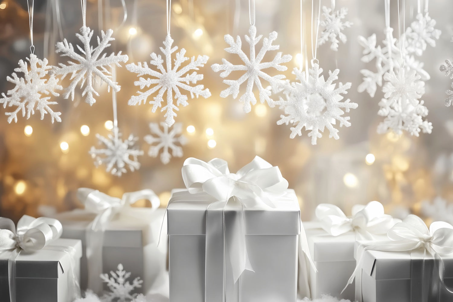 Schneeflocken-Hintergrund Weiße Geschenkboxen Glitzer Winterfotografie-Hintergründe LXX510-61
