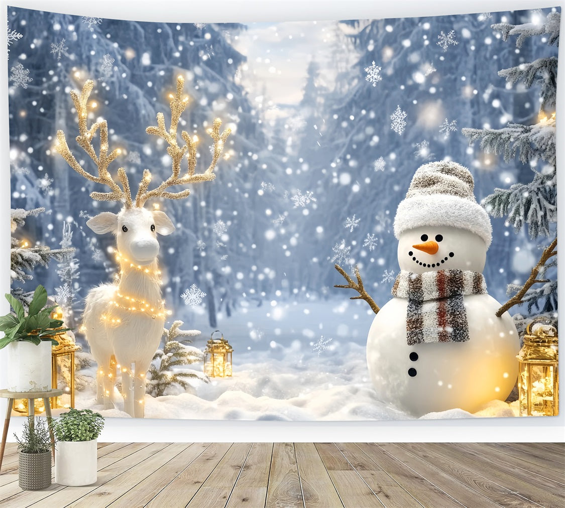 Wunderland-Hintergrund Schneemann Rentier Wald Glanz Winter-Foto-Hintergründe LXX510-65