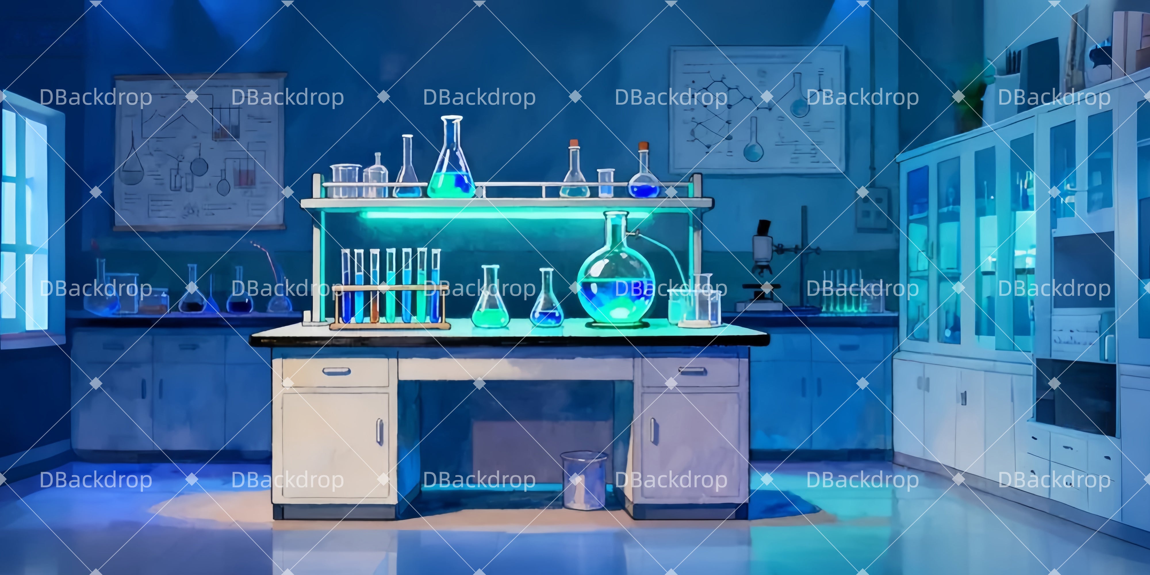 Bühne Theater Vorhang Innenraum eines Wissenschaftslabors Theaterwand LXX510-T46