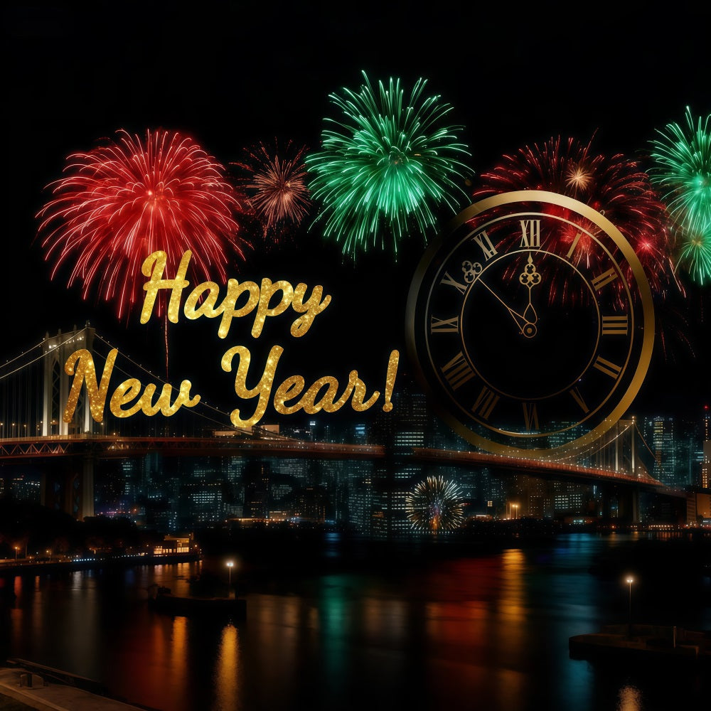 Neujahrs-Hintergrund Feuerwerk Mitternacht Stadt Countdown Silvester-Hintergrund LXX512-1