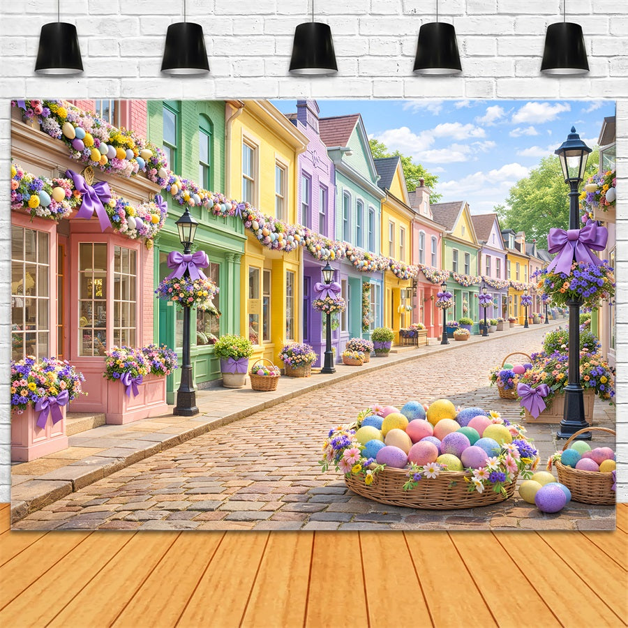 Osterkorb Hintergrund Pastell Eier Dorfstraße Ostern Fotohintergrund LXX512-107