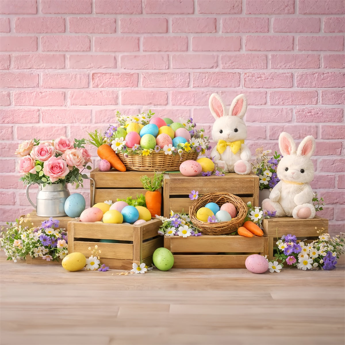 Hase Hintergrund Karottenbündel Holzkiste Osterei Hintergrund LXX512-110