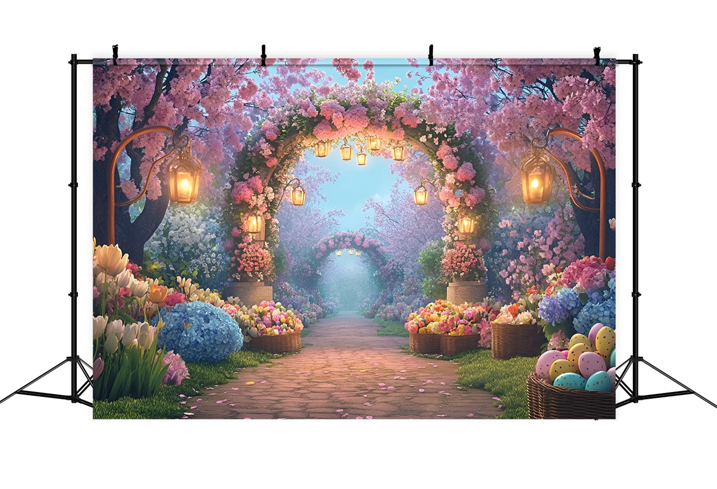 Oster-Eier-Hintergrund Verzauberter Blütenlaternenweg Tulpen-Hintergrund LXX512-120