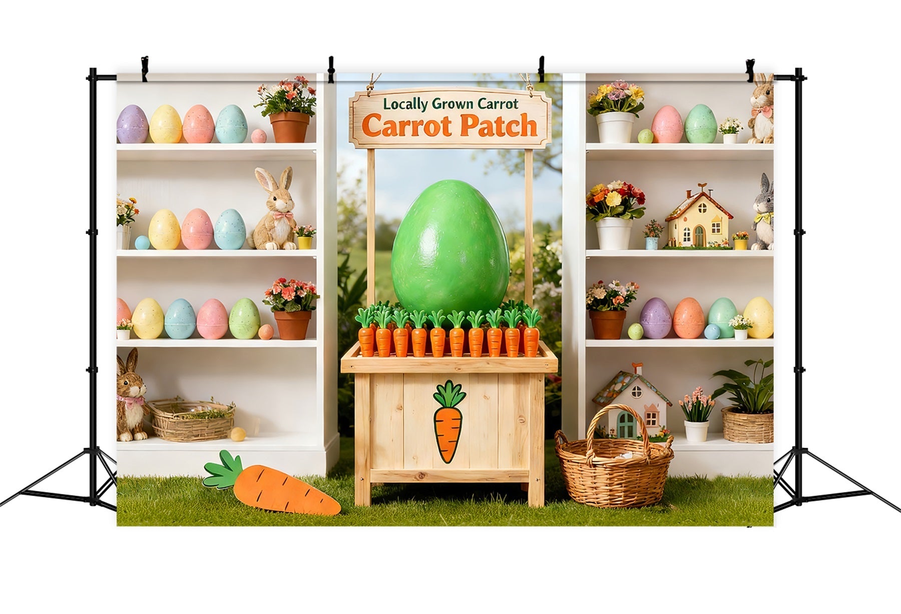 Peter-Rabbit-Hintergrund Karottenbeet Hasen-Display Oster-Hintergrund LXX512-121