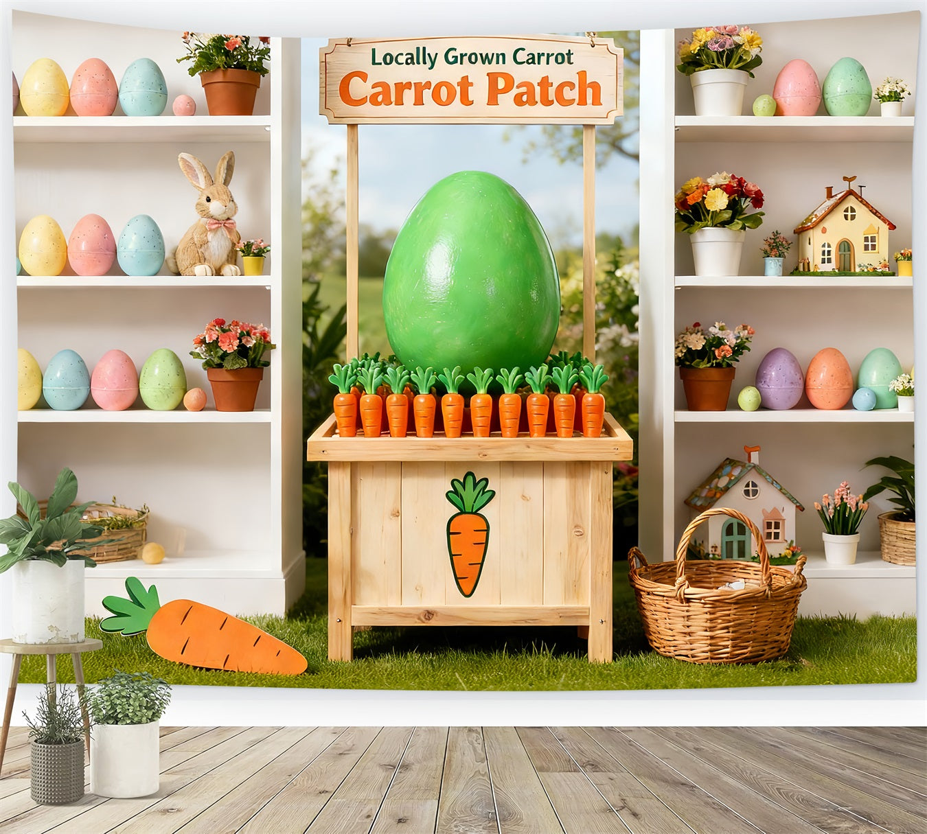 Peter-Rabbit-Hintergrund Karottenbeet Hasen-Display Oster-Hintergrund LXX512-121