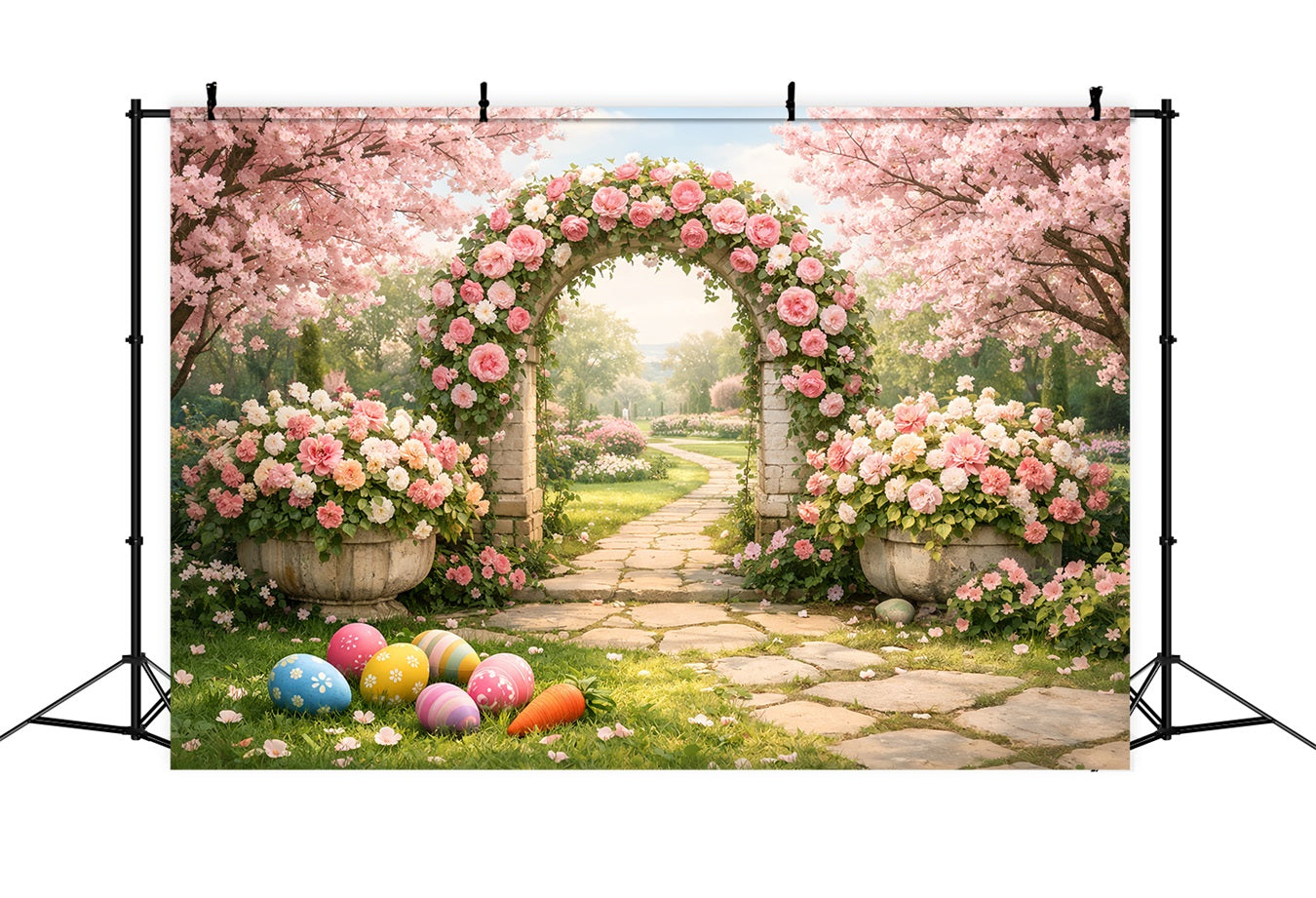 Hintergrund für Ostereiersuche Blütenrosengarten-Bogen Osterhintergrund LXX512-122