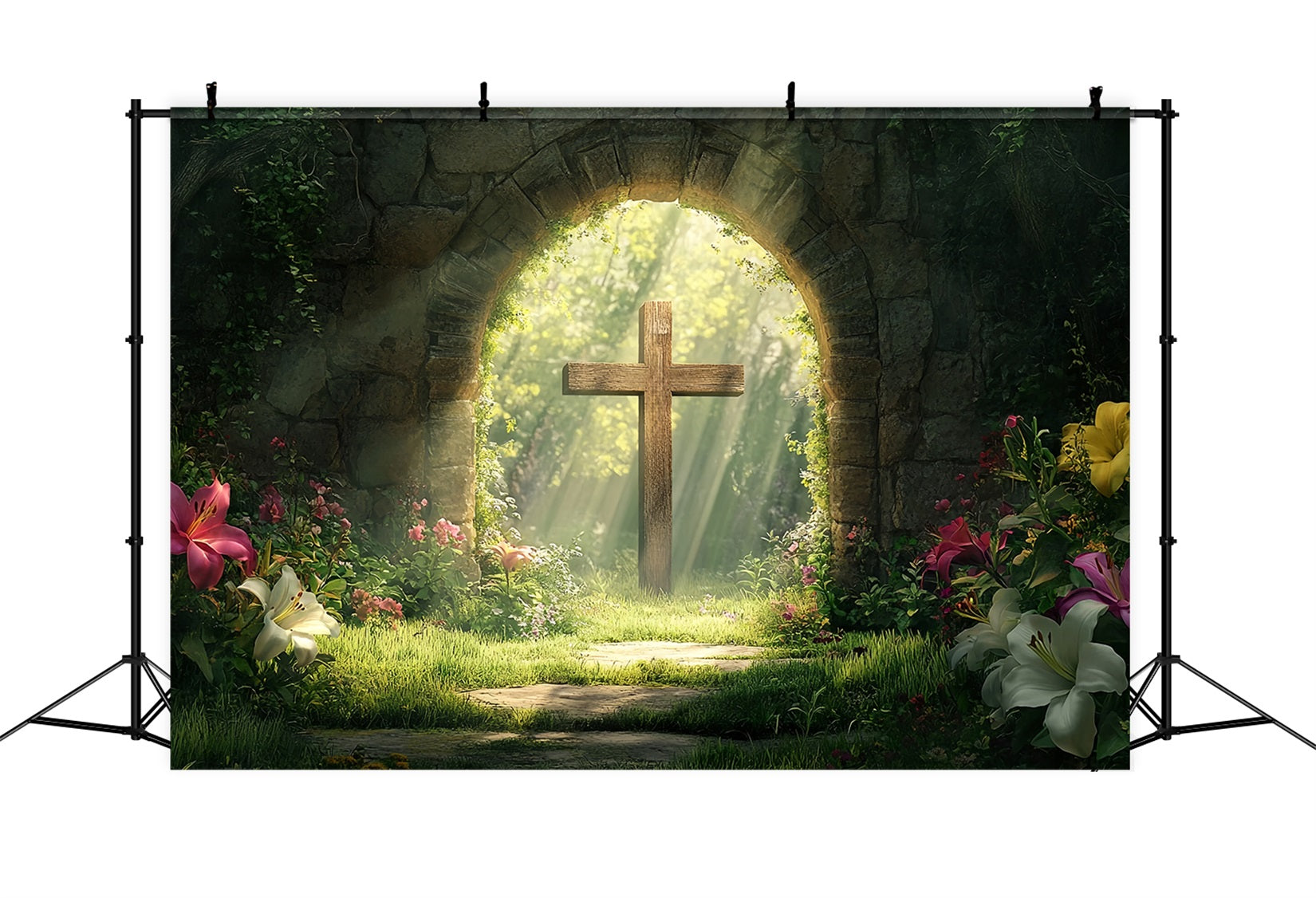 Kreuz-Hintergrund Wald Heiliger Steinbogen Oster-Foto-Hintergrund LXX512-134