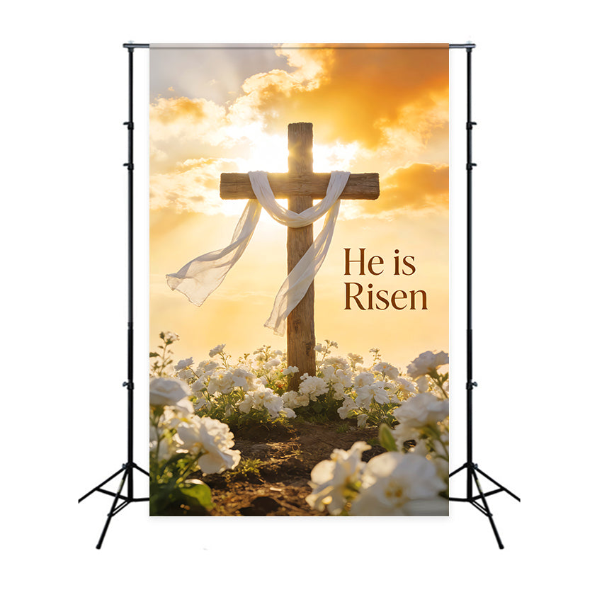 Er ist auferstanden Hintergrund Sonnengekröntes Kreuz Lilie Wiese Kirche Oster-Hintergrund LXX512-140