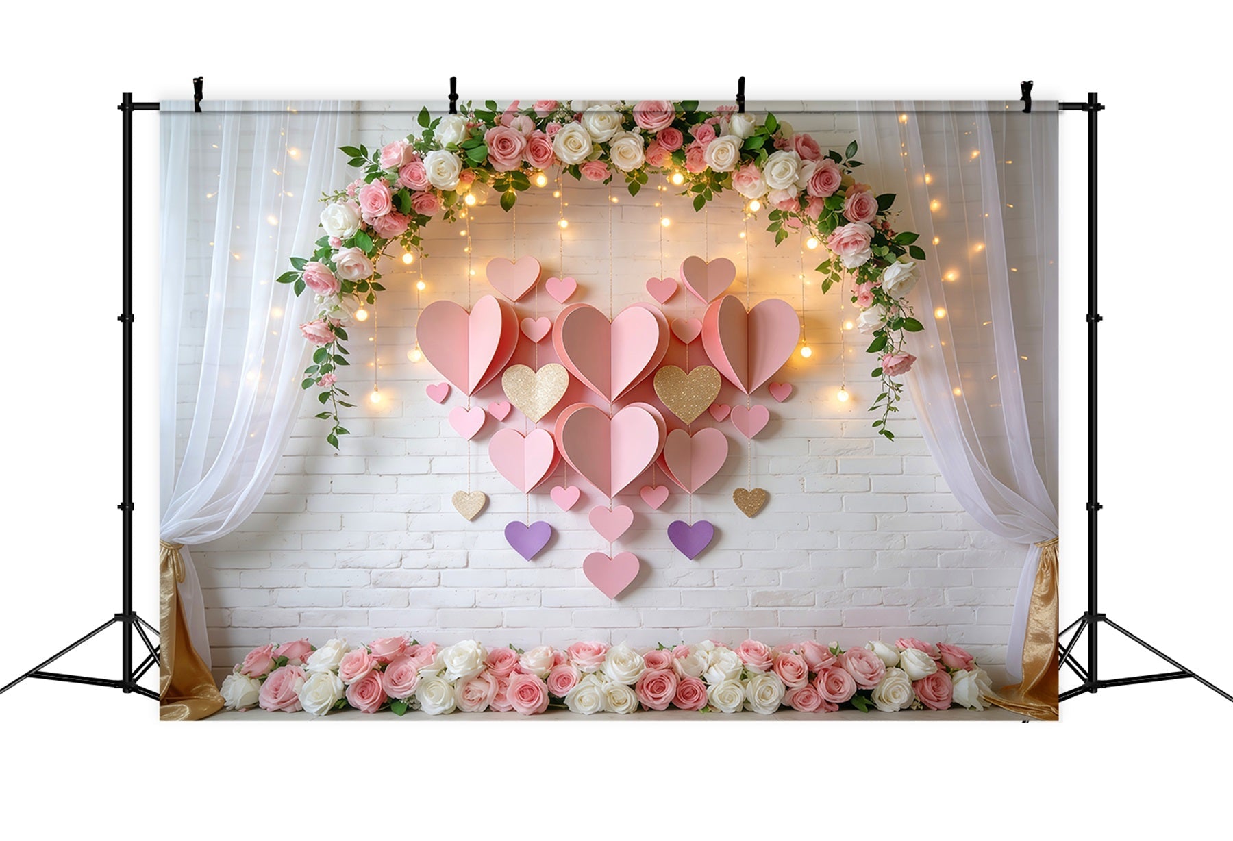Valentinstag-Hintergrund Blush Blumenbogen Lichter Liebeshintergründe LXX512-144