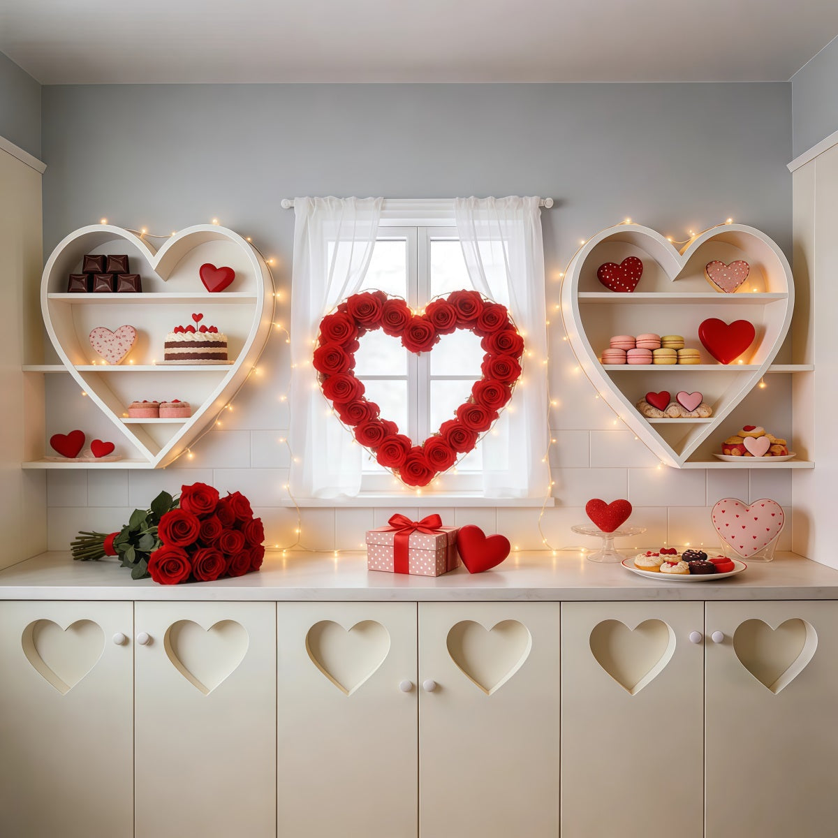 Liebeshintergrund Süßigkeiten Küche Rose Liebesherz Valentinstag-Hintergrund LXX512-146