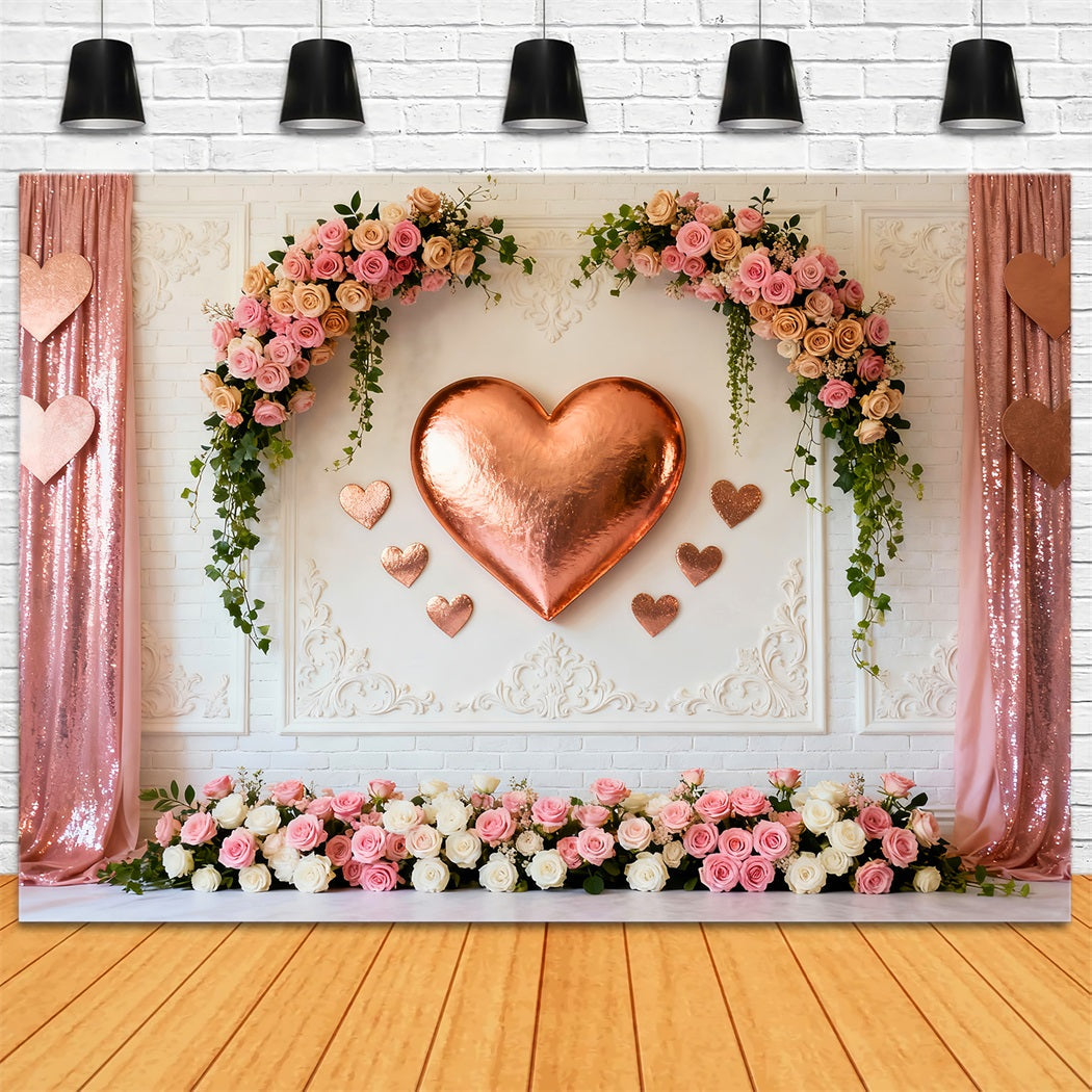 Rosa Herz-Hintergrund Roségold Herz Blumenwand Valentinstag-Hintergrund LXX512-147